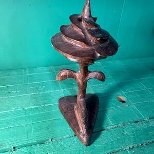 Hand Crafted Rich Brown Ironwood Artistic Sculpture Rose on Heart